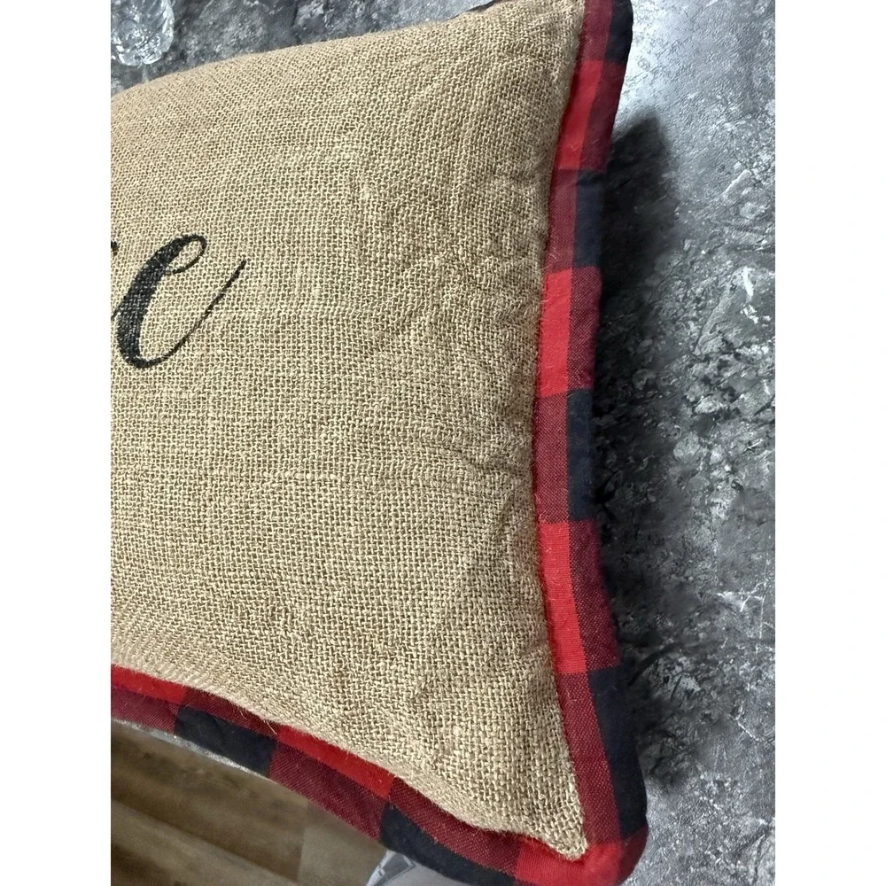Newport Holiday Christmas Peace Decorative Pillow Burlap Plaid Down Filled 20X14